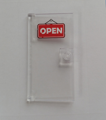 Door 1 x 4 x 6 with Stud Handle with 'OPEN' Sign on Red Background Pattern (Sticker) - Set 76108