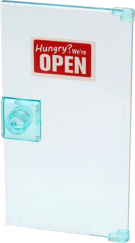 Door 1 x 4 x 6 with Stud Handle with Red and White Sign 'Hungry? We're OPEN' Pattern (Sticker) - Set 60271