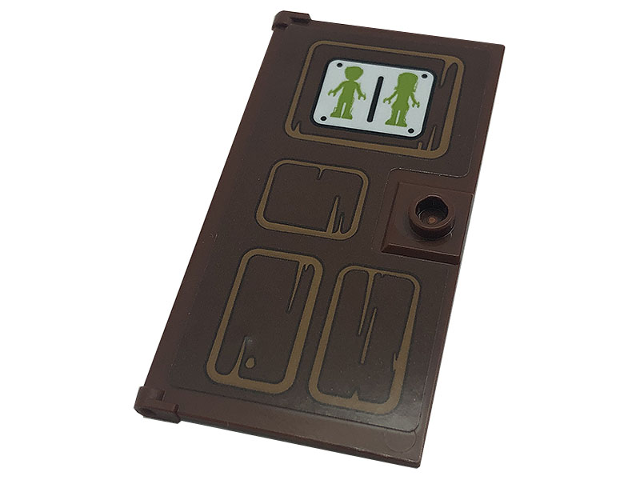 Door 1 x 4 x 6 with Stud Handle with Lime Male and Female Mini Doll Silhouettes (Unisex Restroom) on Wood Panel Pattern (Sticker) - Set 41379