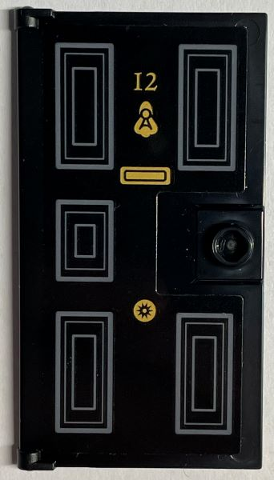 Door 1 x 4 x 6 with Stud Handle with Gold Number 12, Knocker, Letterbox and Dark Bluish Gray Panels Pattern (Sticker) - Set 76408