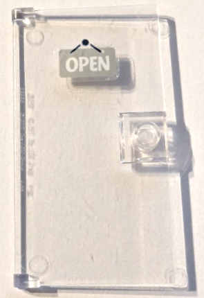 Door 1 x 4 x 6 with Stud Handle with Silver 'OPEN' Sign Pattern (Sticker) - Set 41427