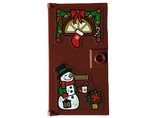 Door 1 x 4 x 6 with Stud Handle with Gold Window and Letterbox, Christmas Decoration, White Snowman, Red and Green Plant Pattern (Stickers) - Set 4002023