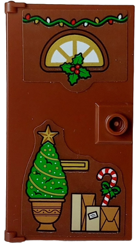 Door 1 x 4 x 6 with Stud Handle with Gold Window and Letterbox, Christmas Decoration, Medium Nougat and Tan Presents, Green Christmas Tree Pattern (Stickers) - Set 4002023