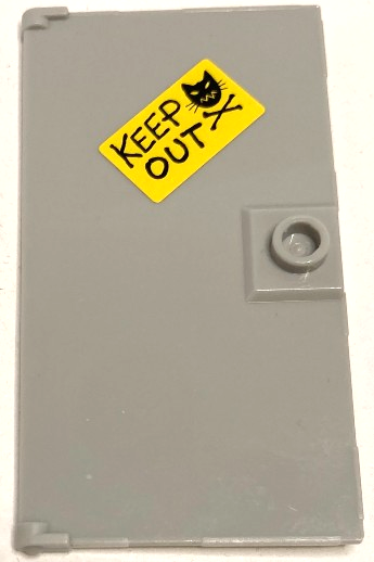Door 1 x 4 x 6 with Stud Handle with Black 'KEEP OUT', Cat Head and Crossed Bones on Yellow Sign Pattern (Sticker) - Set 60174