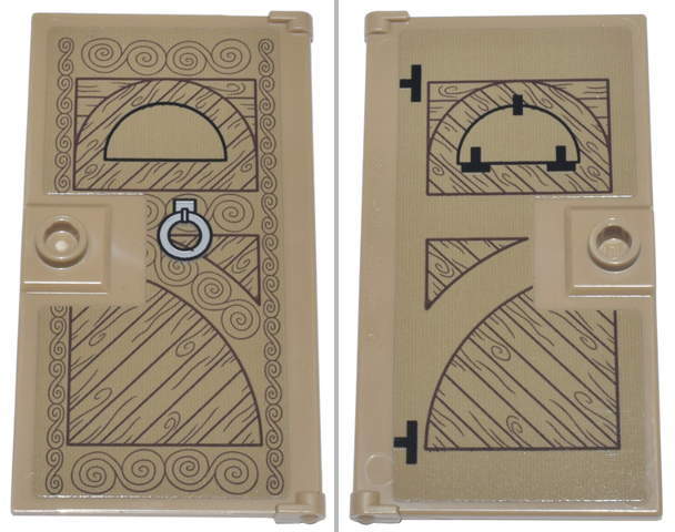 Door 1 x 4 x 6 with Stud Handle with Wood Grain and Swirls, Silver Knocker and Black Hinges Pattern on Both Sides (Stickers) - Set 21341