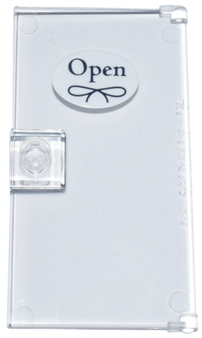 Door 1 x 4 x 6 with Stud Handle with White Oval Sign with Dark Blue 'Open' and Bow Pattern (Sticker) - Set 42670