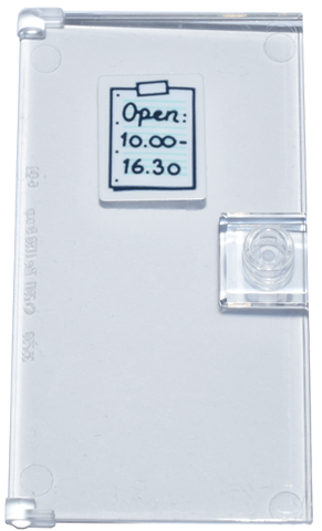 Door 1 x 4 x 6 with Stud Handle with White Notebook Paper Taped Up with Handwritten 'Open: 10.00 - 16.30' Pattern (Sticker) - Set 42670