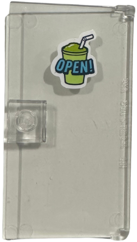 Door 1 x 4 x 6 with Stud Handle with Lime Slushy with Medium Azure 'OPEN!' Sign Pattern (Sticker) - Set 42674