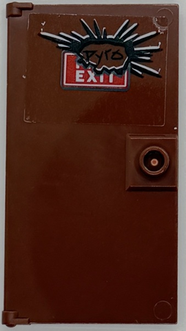 Door 1 x 4 x 6 with Stud Handle with White 'FIRE EXIT' on Red Sign and 'Pyro' Pattern (Sticker) - Set 76294