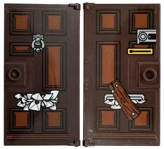 Door 1 x 4 x 6 with Stud Handle with Knocker and Overflowing Letters in Mail Slot, Locks and Board with Wood Grain and Nails Pattern on Both Sides (Stickers) - Set 76451
