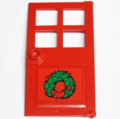 Door 1 x 4 x 6 with 4 Panes and Stud Handle with Green Christmas Wreath Pattern (Sticker) - Set 10229