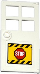 Door 1 x 4 x 6 with 4 Panes and Stud Handle with 'STOP' Sign and Black and Yellow Danger Stripes on Yellow Background Pattern (Sticker) - Set 60076