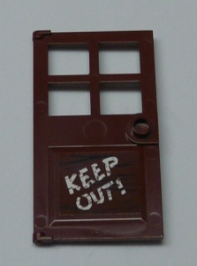 Door 1 x 4 x 6 with 4 Panes and Stud Handle with Black Wood Grain and White 'KEEP OUT!' Pattern (Sticker) - Set 60131