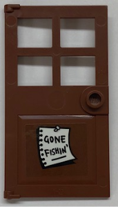 Door 1 x 4 x 6 with 4 Panes and Stud Handle with 'GONE FISHIN'' Pattern (Sticker) - Set 21310