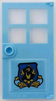 Door 1 x 4 x 6 with 4 Panes and Stud Handle with Beauxbatons Crest with Dark Blue Letter B and Gold Leaves Pattern Model Left Side (Sticker) - Set 75958