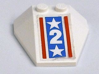 Wedge 4 x 4 Triple without Stud Notches with White Stars and Number Two on Blue Background with Red Stripes Pattern (Sticker) - Set 6551