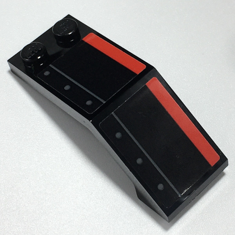 Windscreen 5 x 2 x 1 2/3 with Red Stripe, Dark Bluish Gray Line and Rivets Pattern Model Left Side (Stickers) - Set 70917