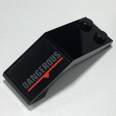 Windscreen 5 x 2 x 1 2/3 with Dark Bluish Gray 'DANGEROUS', Red Line and Triangle Pattern Model Right Side (Sticker) - Set 70917