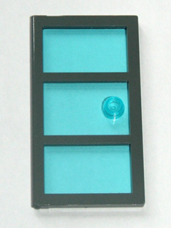 Door 1 x 4 x 6 with 3 Panes with Molded Trans-Light Blue Glass with Stud Handle Pattern
