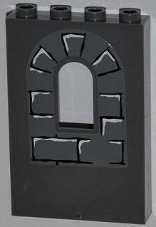 Panel 1 x 4 x 5 Wall with Window with Bricks (3 Outlined on Arch), Black Mortar, White Highlights Pattern (Sticker) - Set 4194