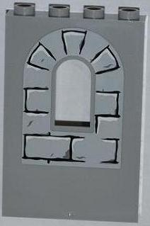 Panel 1 x 4 x 5 Wall with Window with Bricks (3 Outlined on Arch), Black Mortar, Dark Bluish Gray and White Highlights Pattern (Sticker) - Sets 4183 / 7946