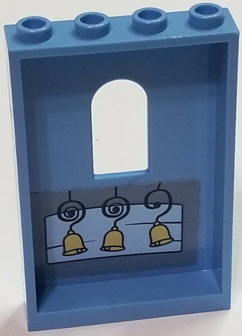 Panel 1 x 4 x 5 Wall with Window with Three Hanging Bells on Blue and Gray Background Pattern (Sticker) - Set 41146