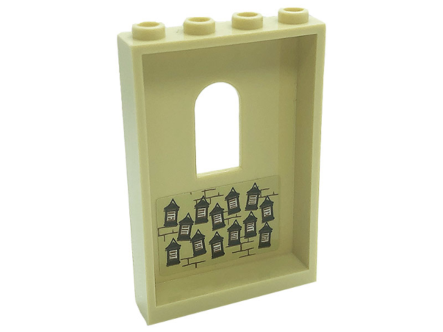 Panel 1 x 4 x 5 Wall with Window with Hanging Frames with School Rules and Bricks Pattern on Inside (Sticker) - Set 71043