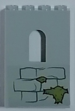 Panel 1 x 4 x 5 Wall with Window with Bricks, Dark Bluish Gray Mortar, and Olive Green Moss Pattern (Sticker) - Set 75947