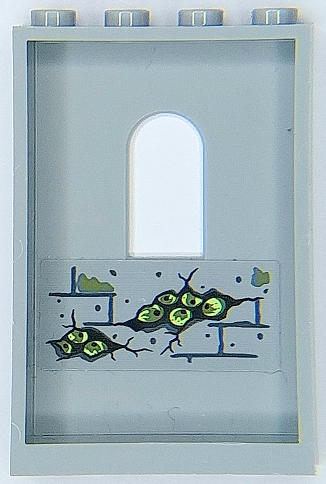 Panel 1 x 4 x 5 Wall with Window with Bricks, Dark Bluish Gray Mortar, Yellowish Green Eyes and Olive Green Moss Pattern on Inside (Sticker) - Set 70435