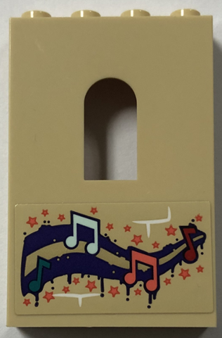 Panel 1 x 4 x 5 Wall with Window with Dark Purple Musical Score with Music Notes, Stars and Bricks Pattern (Sticker) - Set 41714