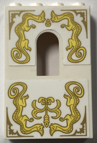 Panel 1 x 4 x 5 Wall with Window with Gold Ornamental Dragons Pattern (Stickers) - Set 43184