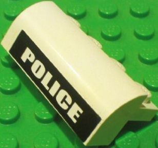 Slope, Curved 2 x 4 x 1 1/3 with 4 Recessed Studs with White 'POLICE' on Black Background Pattern (Sticker) - Set 7237