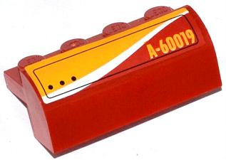 Slope, Curved 2 x 4 x 1 1/3 with 4 Recessed Studs with Hatch and 'A-60019' Pattern Model Left Side (Sticker) - Set 60019