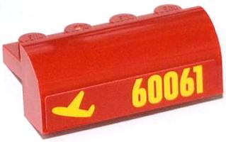 Slope, Curved 2 x 4 x 1 1/3 with 4 Recessed Studs with Yellow '60061' and Airplane Pattern Model Left Side (Sticker) - Set 60061