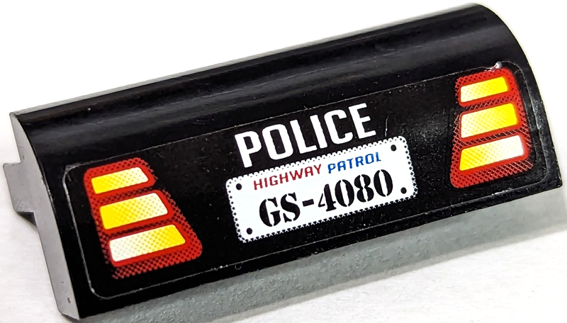 Slope, Curved 2 x 4 x 1 1/3 with 4 Recessed Studs with 'POLICE', Taillights and Highway Patrol 'GS-4080' Pattern (Sticker) - Set 8681