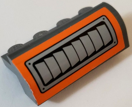 Slope, Curved 2 x 4 x 1 1/3 with 4 Recessed Studs with Engine Exhausts on Orange Background Pattern Model Right Side (Sticker) - Set 60103