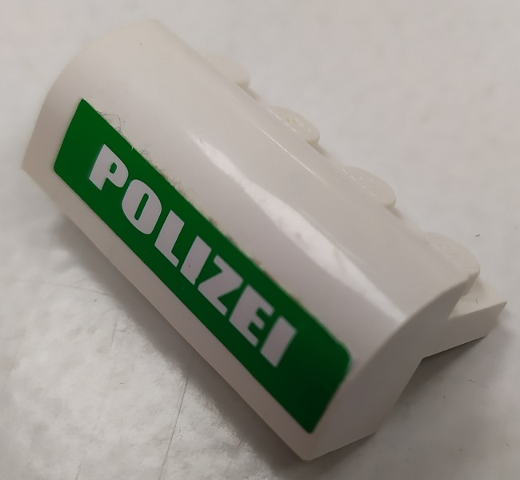 Slope, Curved 2 x 4 x 1 1/3 with 4 Recessed Studs with White 'POLIZEI' on Green Background Pattern (Sticker) - Set 7237