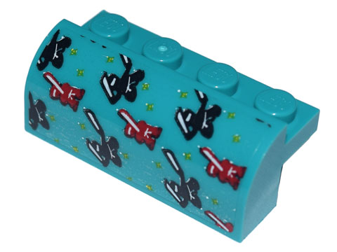 Slope, Curved 2 x 4 x 1 1/3 with 4 Recessed Studs with Bedspread with Red and Black Ninjas Pattern (Sticker) - Set 71741