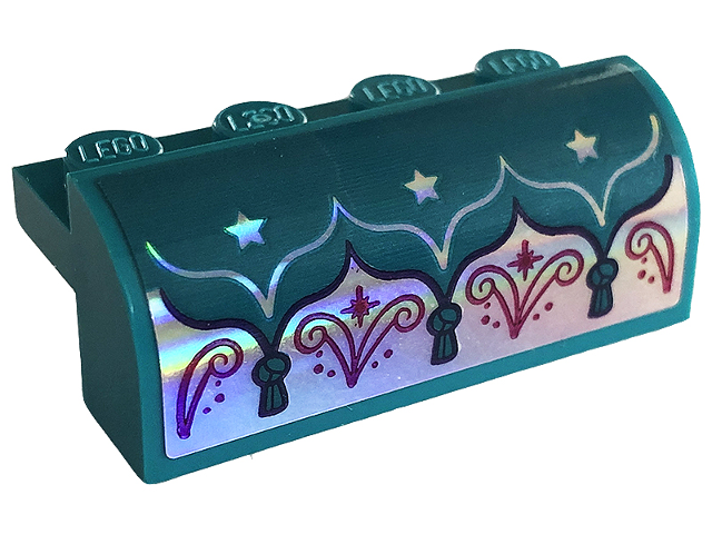 Slope, Curved 2 x 4 x 1 1/3 with 4 Recessed Studs with Tied Curtain, Silver Stars and Magenta Scrollwork Pattern (Sticker) - Set 41687