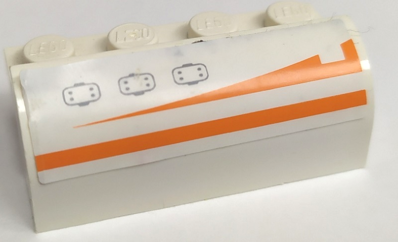 Slope, Curved 2 x 4 x 1 1/3 with 4 Recessed Studs with Hatches and Orange Stripes Pattern Model Left Side (Sticker) - Set 7649