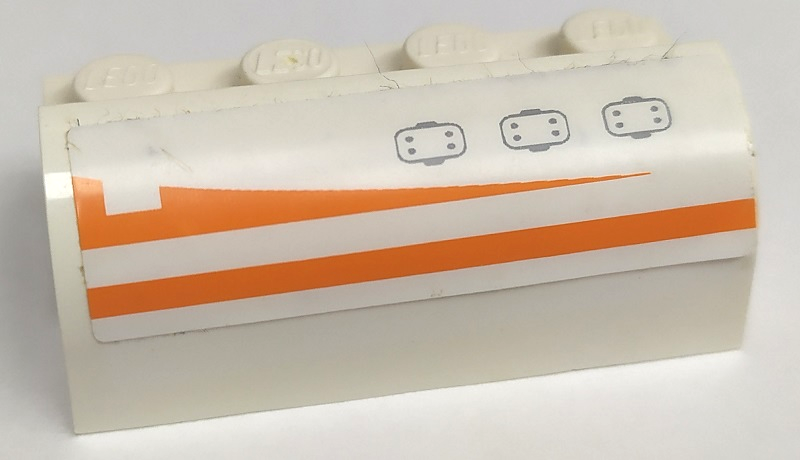 Slope, Curved 2 x 4 x 1 1/3 with 4 Recessed Studs with Hatches and Orange Stripes Pattern Model Right Side (Sticker) - Set 7649