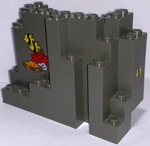 Rock Panel 4 x 10 x 6 Rectangular (BURP) with 3 Fish, Coral and Crab Pattern (Stickers) - Set 6560