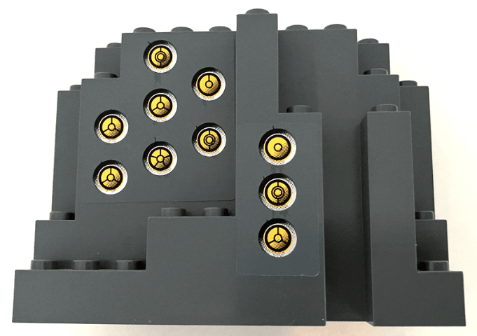 Rock Panel 4 x 10 x 6 Rectangular (BURP) with 10 Yellow Circles with Bionicle Code Pattern (Stickers) - Set 8769