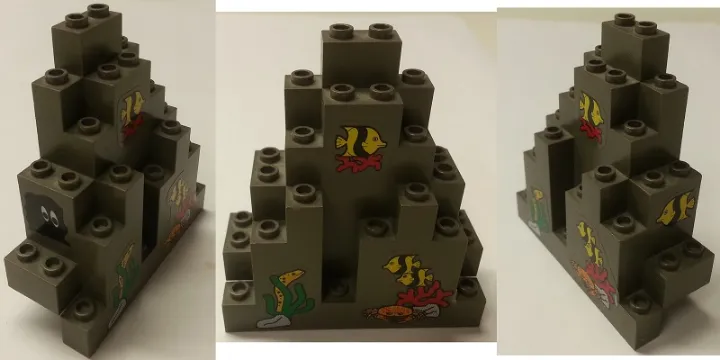 Rock Panel 3 x 8 x 7 Triangular (LURP) with 4 Fish, Crab, Sea Grass, Eel and Black Blob Pattern (Stickers) - Set 6441