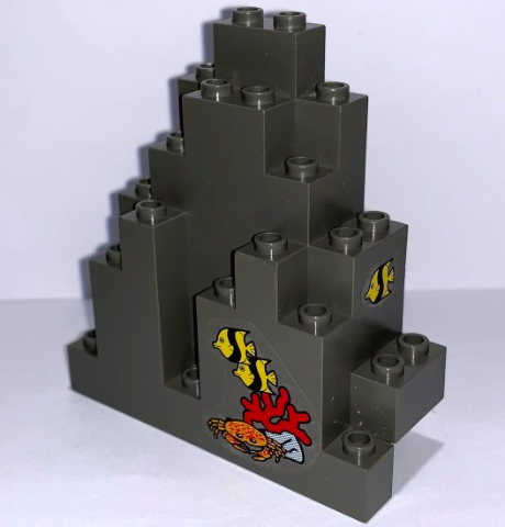 Rock Panel 3 x 8 x 7 Triangular (LURP) with 3 Fish, Coral and Crab Pattern (Stickers) - Set 6560