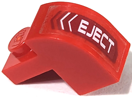 Slope, Curved 2 x 1 x 1 1/3 with Recessed Stud with White 'EJECT' on Dark Red Background Pattern Model Left Side (Sticker) - Set 7701