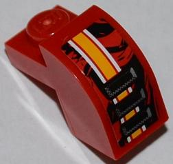 Slope, Curved 2 x 1 x 1 1/3 with Recessed Stud with Orange and White Lines and 3 Air Intakes Pattern Model Left Side (Sticker) - Set 9092