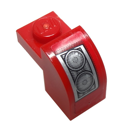 Slope, Curved 2 x 1 x 1 1/3 with Recessed Stud with Silver Headlight on Red Background Pattern Model Left Side (Sticker) - Set 8185