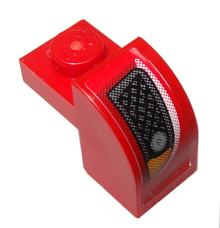 Slope, Curved 2 x 1 x 1 1/3 with Recessed Stud with Silver Grille and Orange Headlight on Red Background Pattern Model Right Side (Sticker) - Set 8185