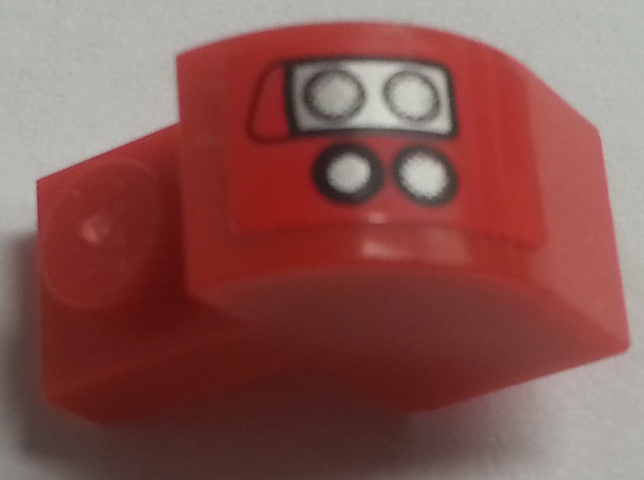 Slope, Curved 2 x 1 x 1 1/3 with Recessed Stud with 4 Silver Headlights on Red Background Pattern Model Left Side (Sticker) - Set 8153